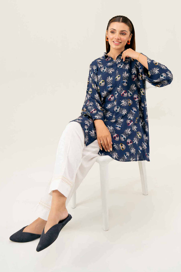 Navy Linen Printed Winter Tunic