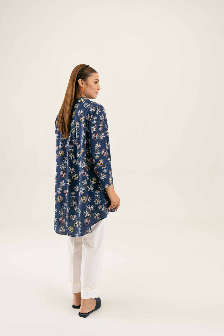 Navy Linen Printed Winter Tunic