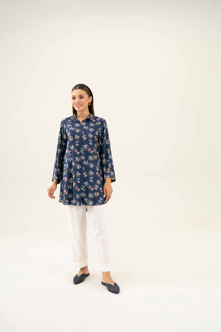 Navy Linen Printed Winter Tunic