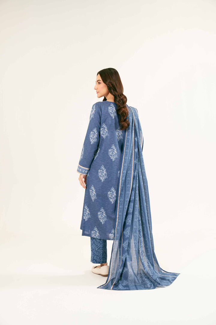 3 Piece Printed Karandi Blue Suit