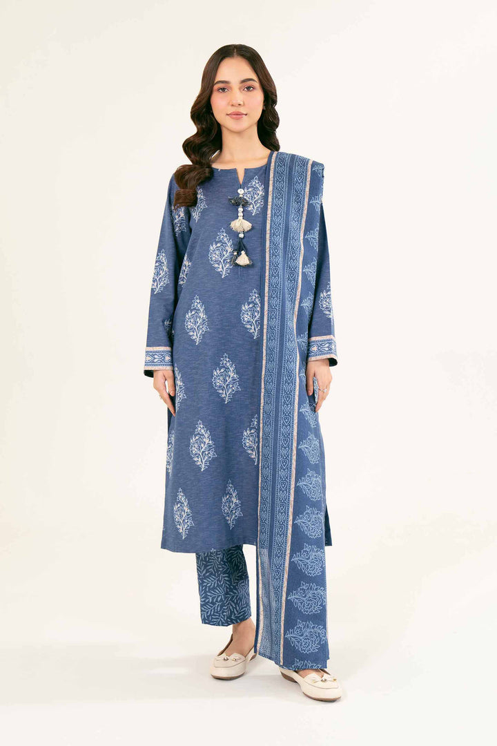 3 Piece Printed Karandi Blue Suit