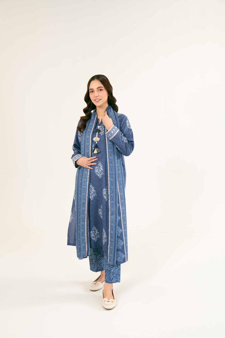 3 Piece Printed Karandi Blue Suit