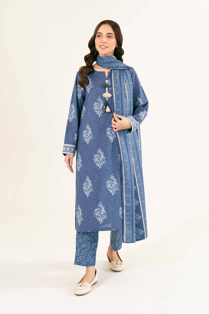 3 Piece Printed Karandi Blue Suit