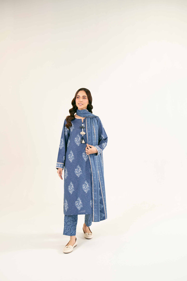 3 Piece Printed Karandi Blue Suit