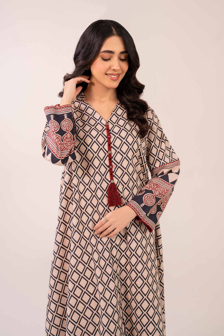 2 Piece Printed Beige Karandi Suit