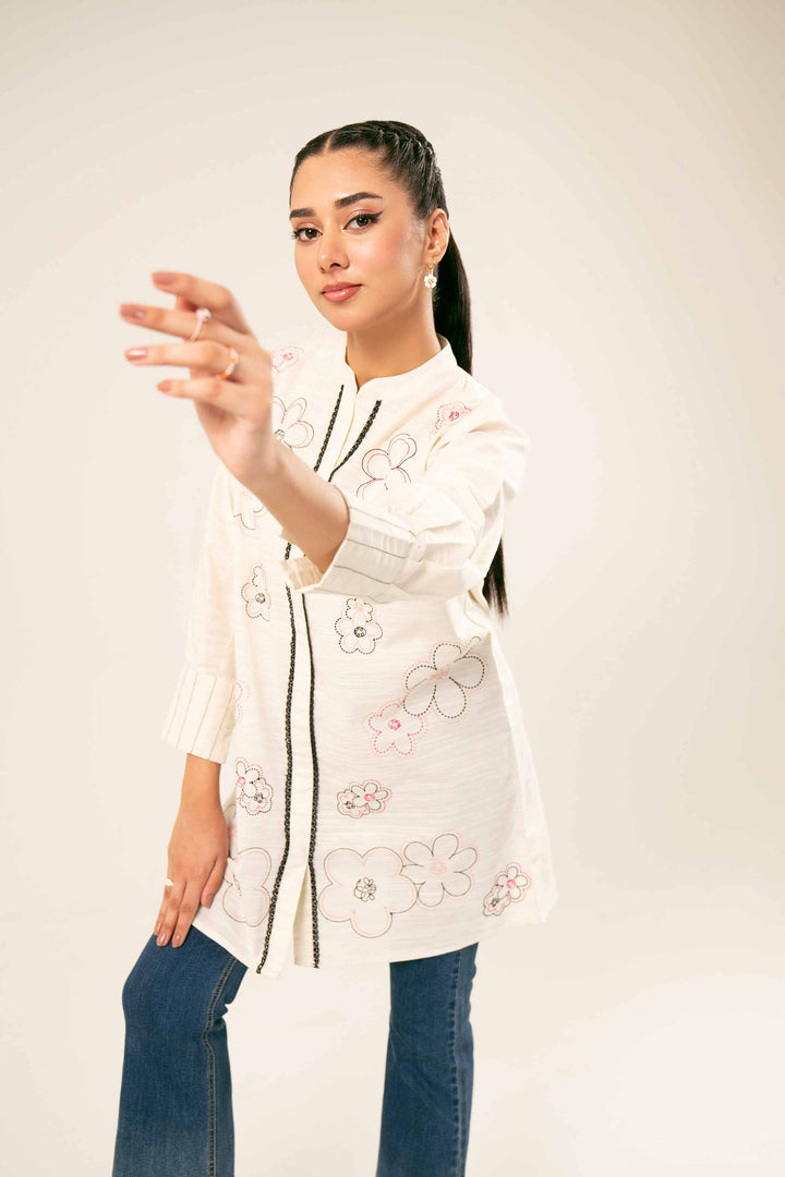 Khaddar Off White Embroidered Tunic