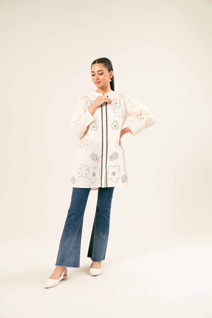 Khaddar Off White Embroidered Tunic