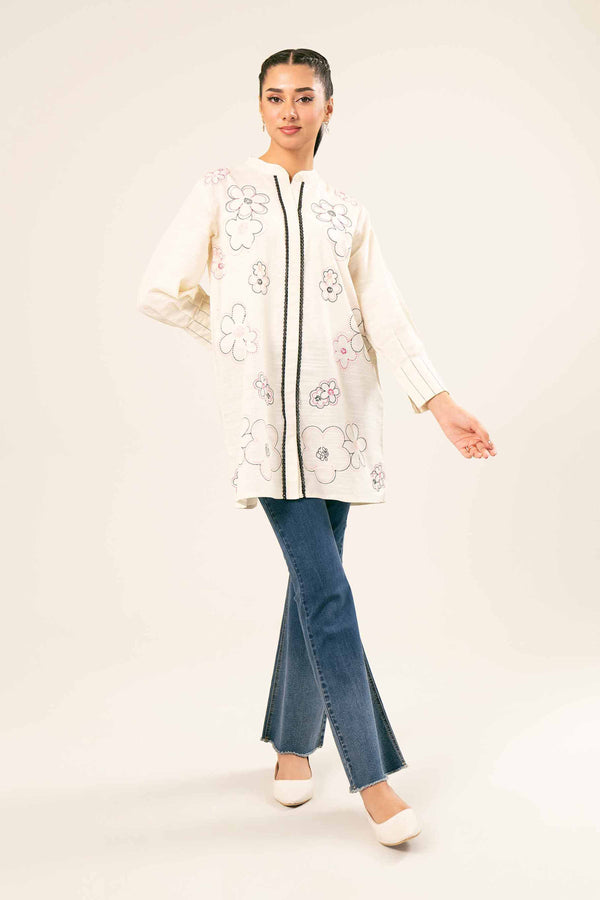 Khaddar Off White Embroidered Tunic