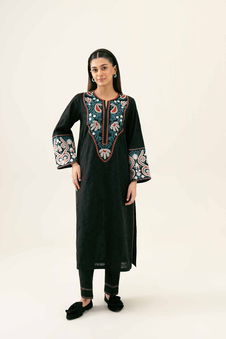 2 Piece Embroidered Black Karandi Winter Suit