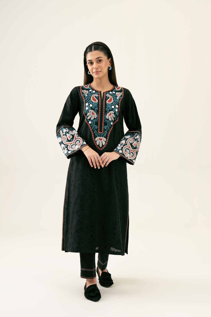 2 Piece Embroidered Black Karandi Winter Suit