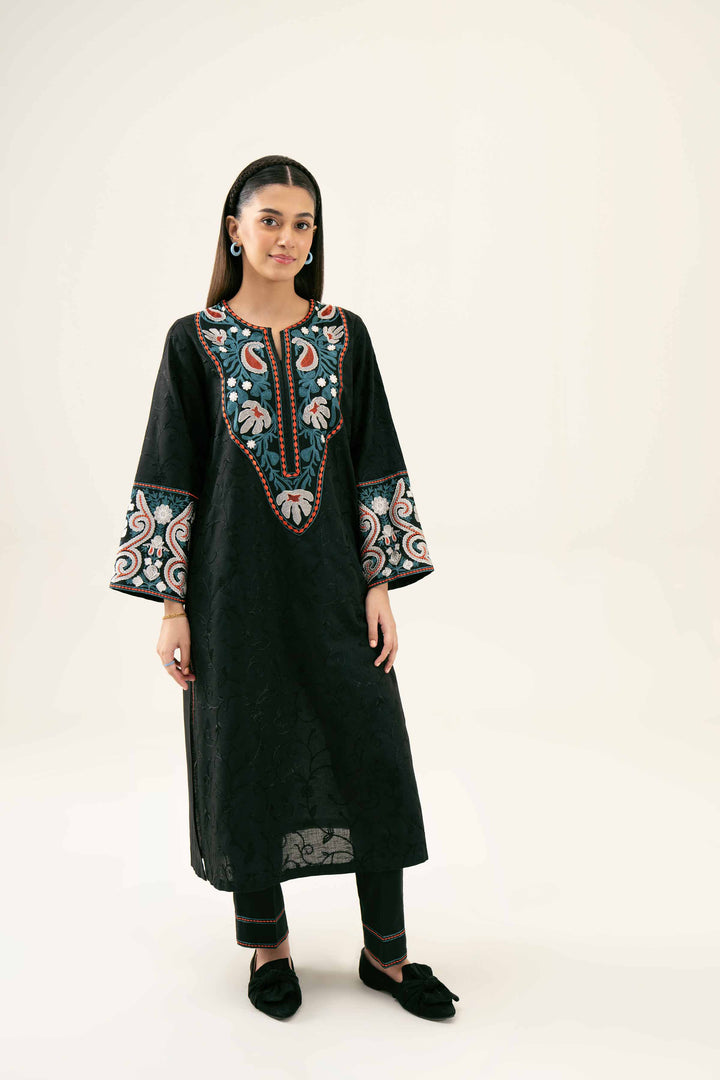 2 Piece Embroidered Black Karandi Winter Suit