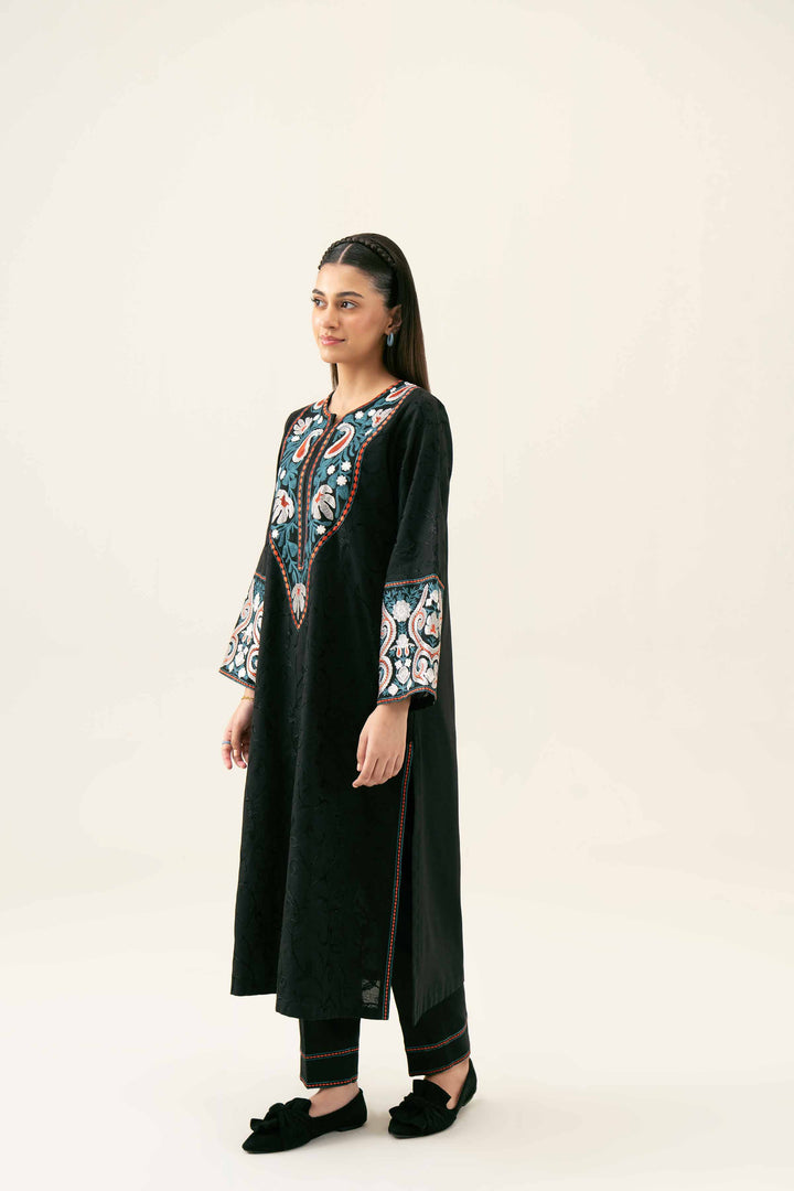 2 Piece Embroidered Black Karandi Winter Suit