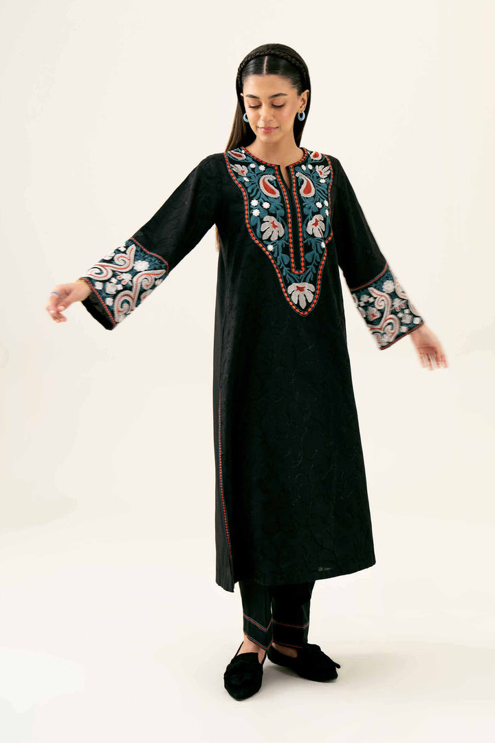 2 Piece Embroidered Black Karandi Winter Suit