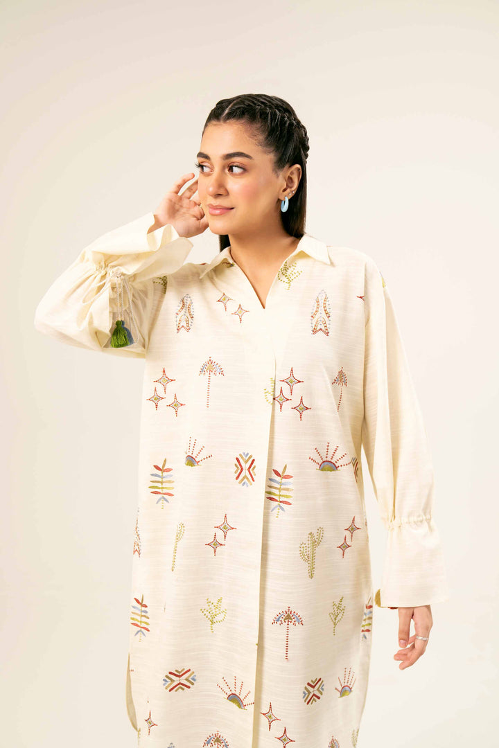 Printed Embroidered Off White & Multi Khaddar Suit