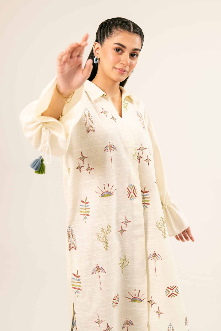 Printed Embroidered Off White & Multi Khaddar Suit