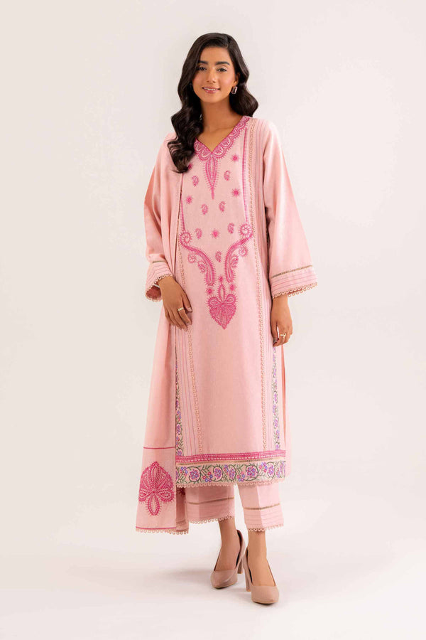 Embroidered Powder Pink Karandi Suit 