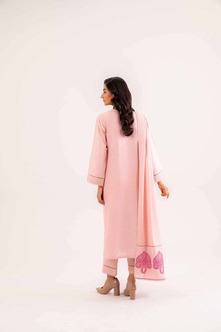 Embroidered Powder Pink Karandi Suit 