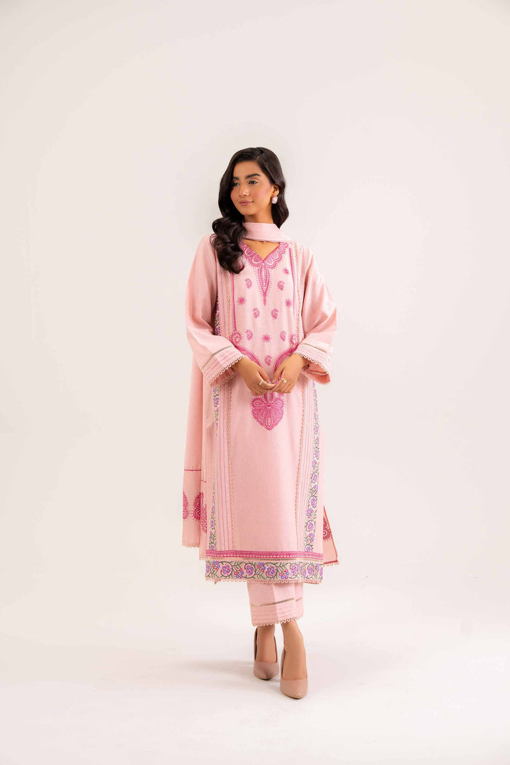 Embroidered Powder Pink Karandi Suit 