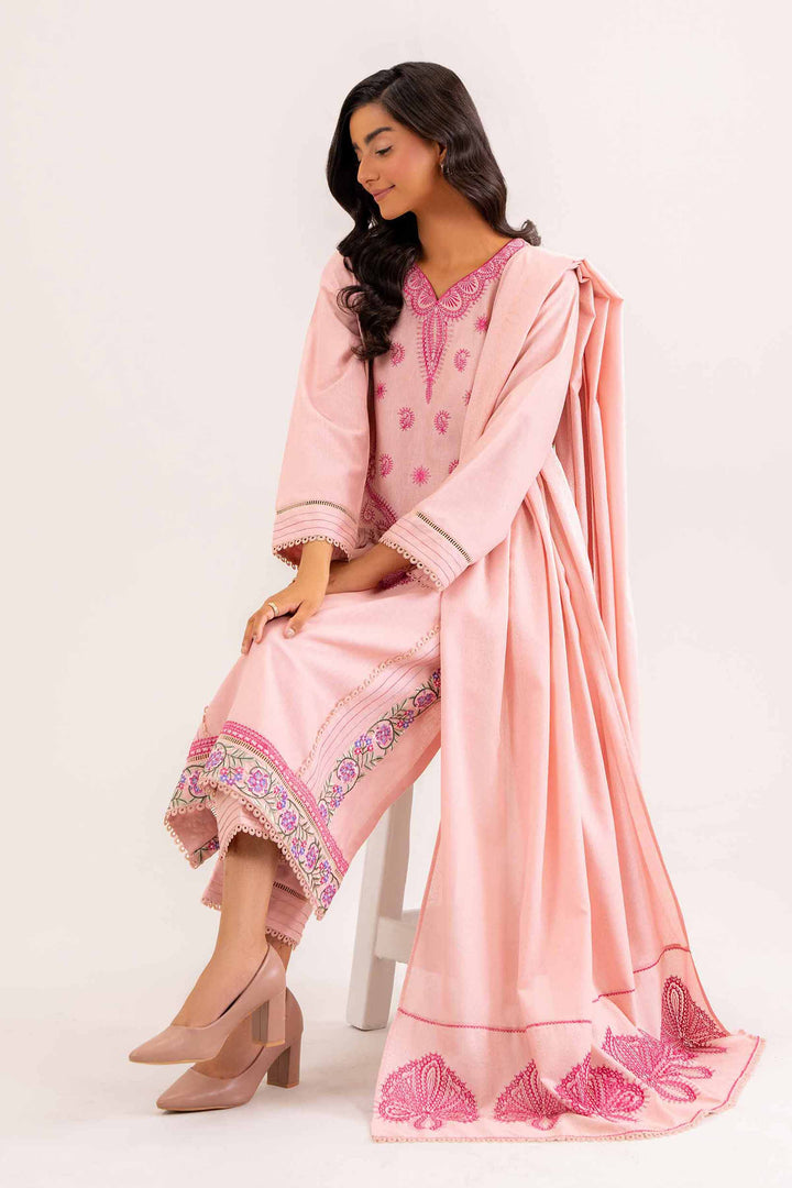 Embroidered Powder Pink Karandi Suit 