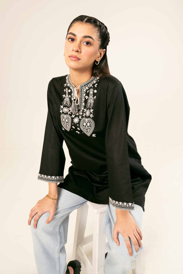 Black Khaddar Embroidered Tunic