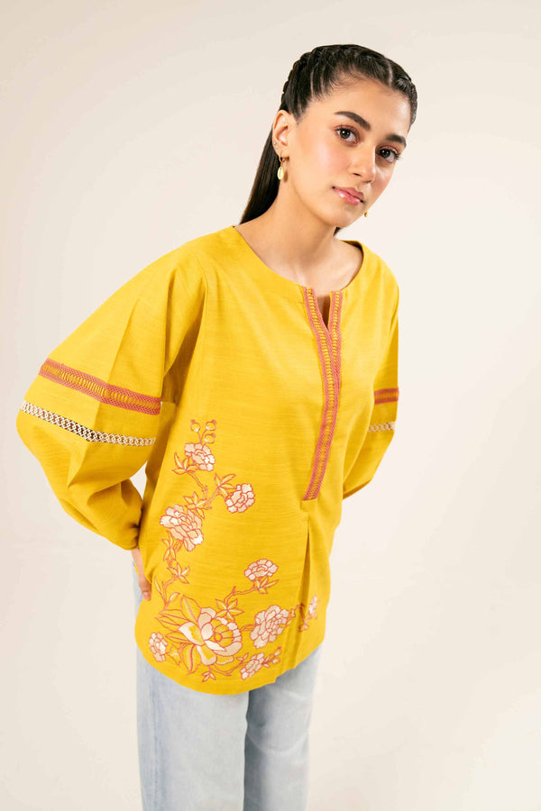 Yellow Khaddar Embroidered Tunic