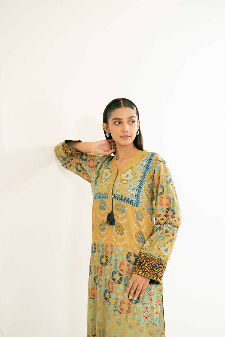 2 Piece Linen Mustard Printed Suit