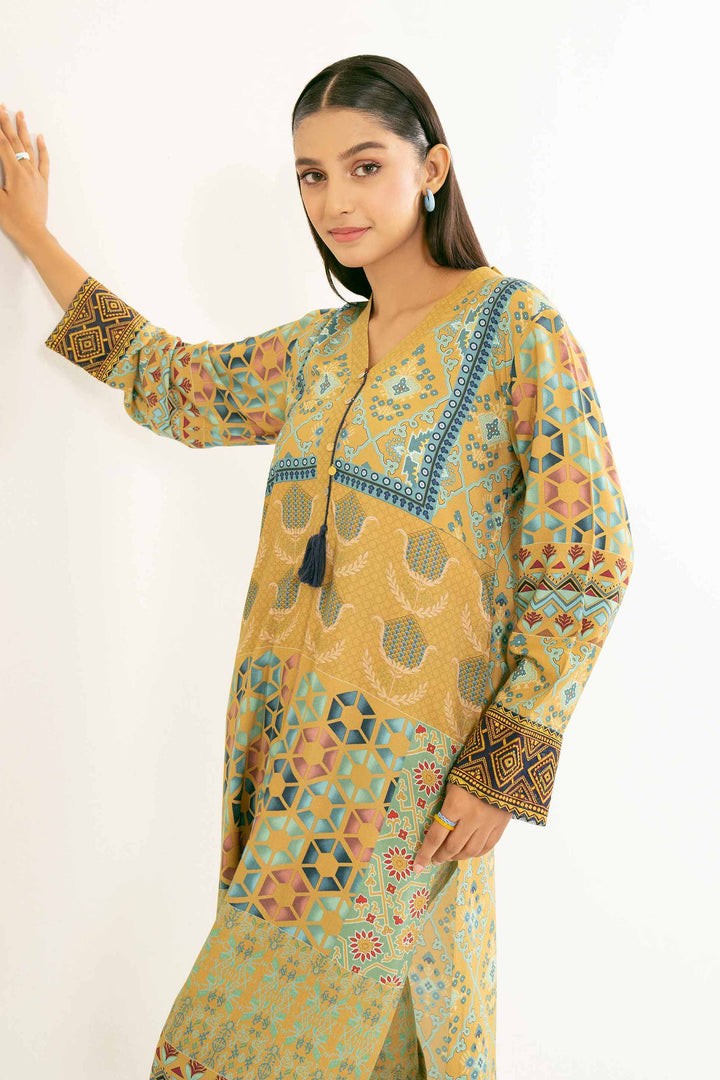 2 Piece Linen Mustard Printed Suit