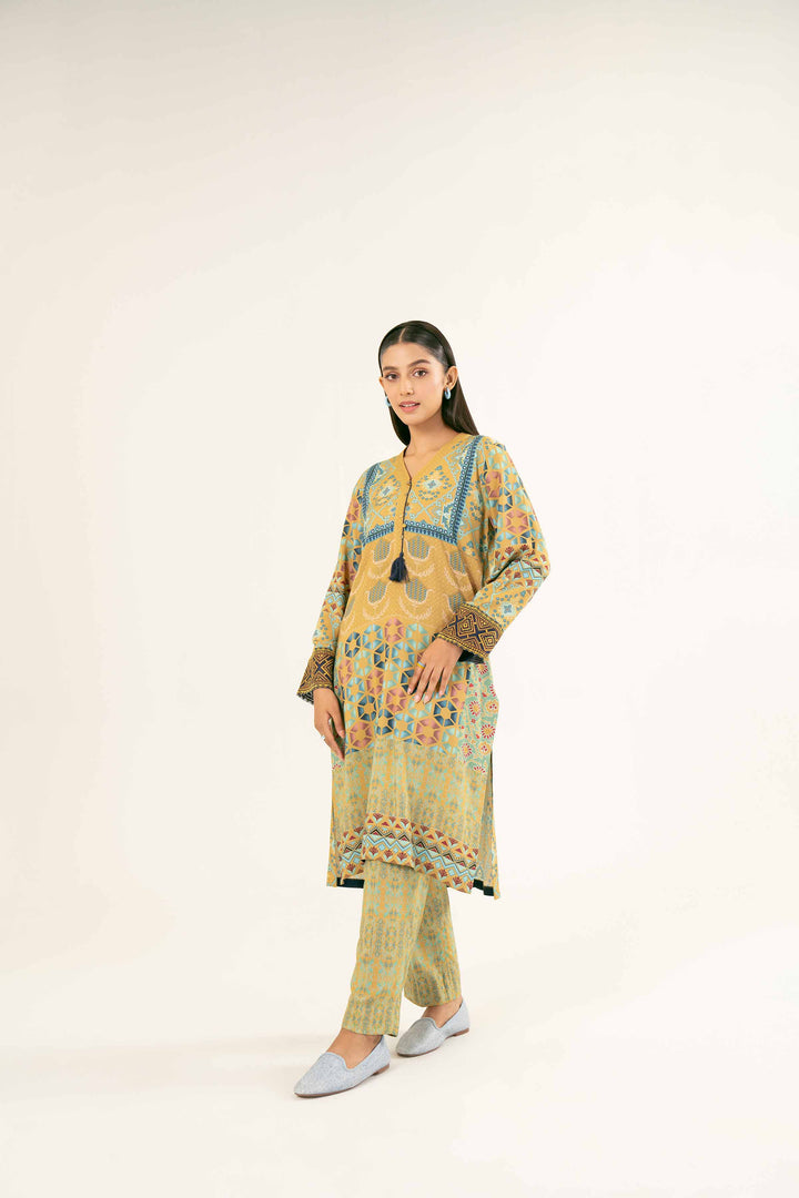 2 Piece Linen Mustard Printed Suit