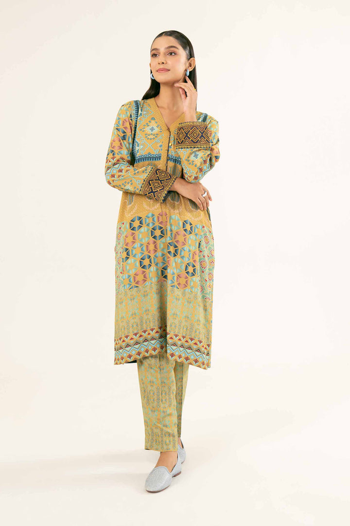 2 Piece Linen Mustard Printed Suit