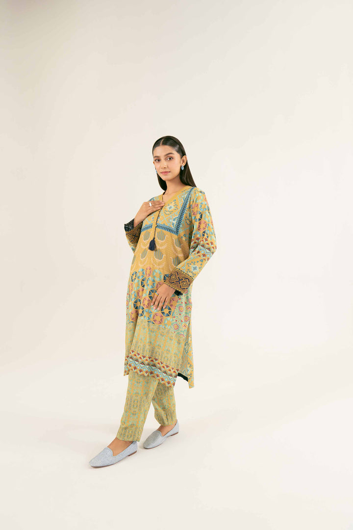 2 Piece Linen Mustard Printed Suit