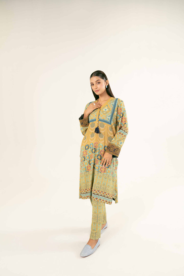 2 Piece Linen Mustard Printed Suit