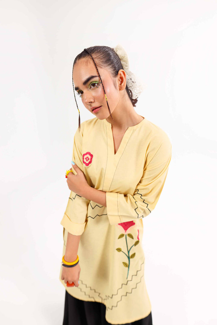 Yellow Karandi Embroidered Winter Shirt