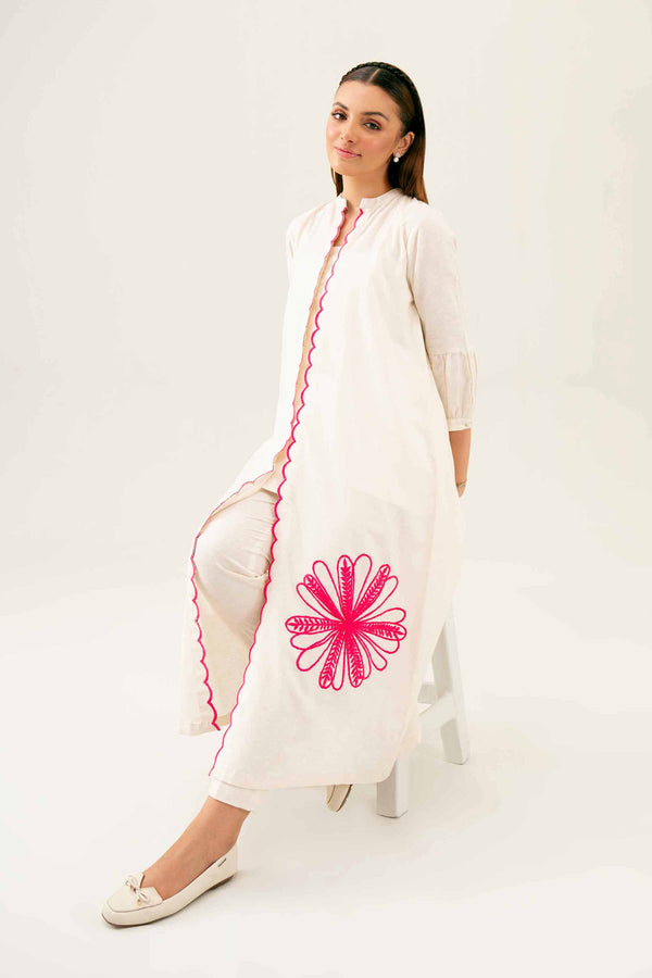 2 Piece Embroidered Off White Karandi Winter Suit