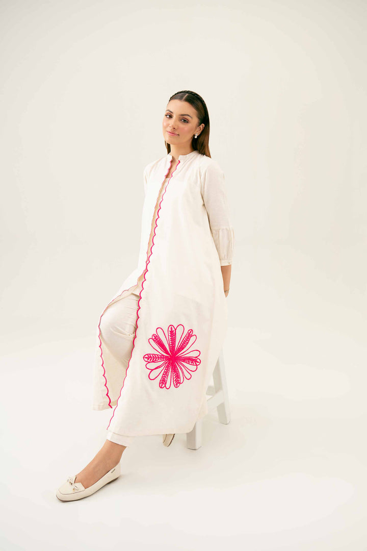 2 Piece Embroidered Off White Karandi Winter Suit