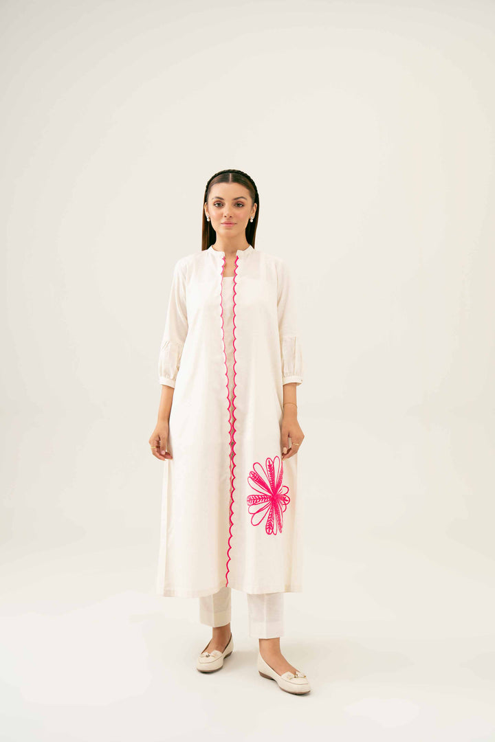 2 Piece Embroidered Off White Karandi Winter Suit