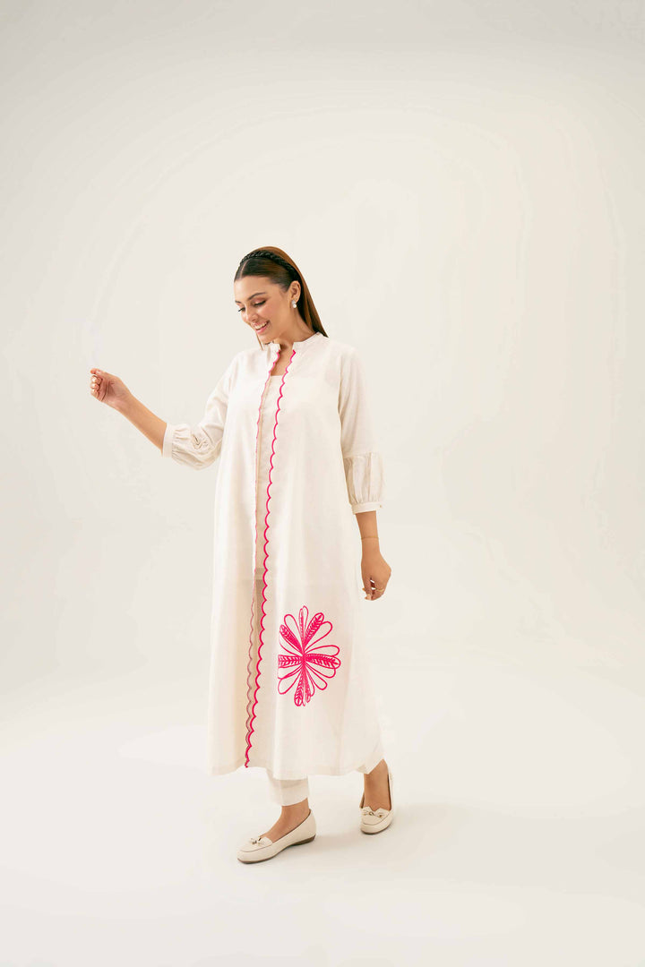 2 Piece Embroidered Off White Karandi Winter Suit