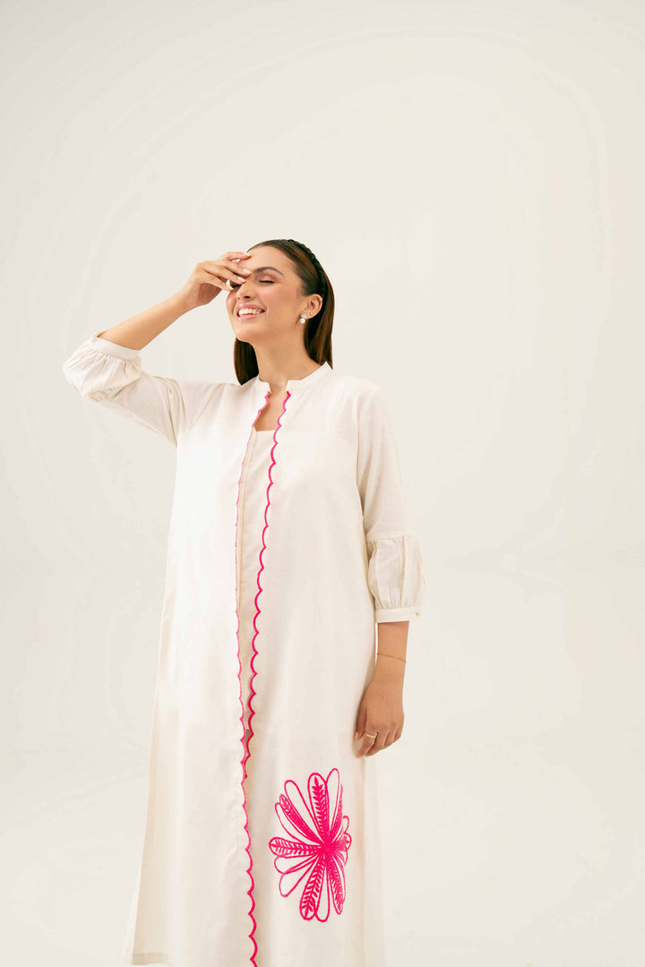 2 Piece Embroidered Off White Karandi Winter Suit