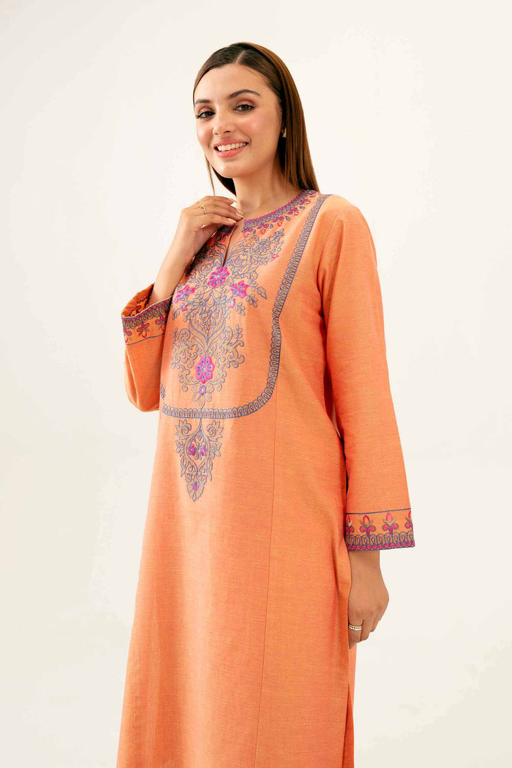 2 Piece Embroidered Yarn Dyed Orange Winter Suit