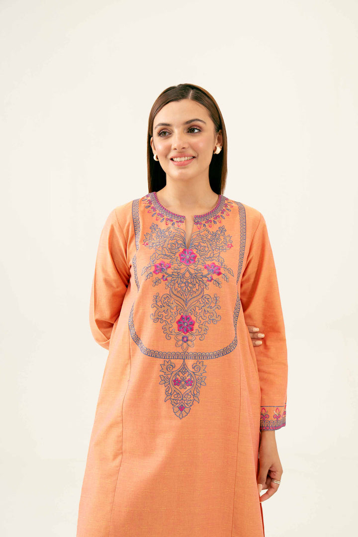 2 Piece Embroidered Yarn Dyed Orange Winter Suit