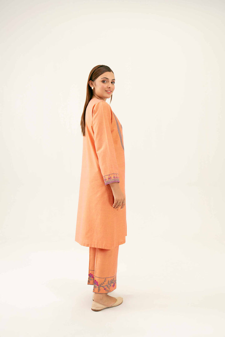 2 Piece Embroidered Yarn Dyed Orange Winter Suit