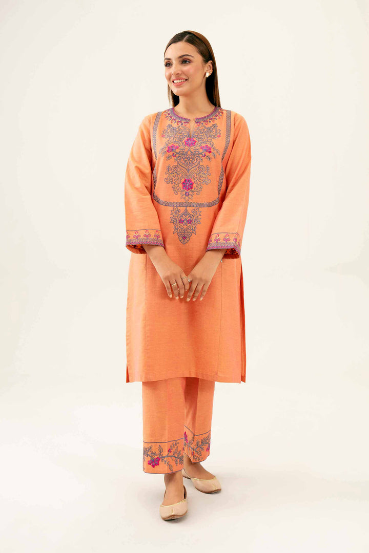 2 Piece Embroidered Yarn Dyed Orange Winter Suit