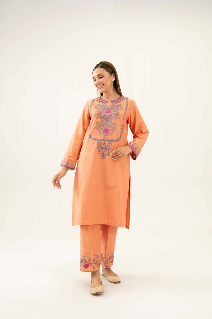 2 Piece Embroidered Yarn Dyed Orange Winter Suit