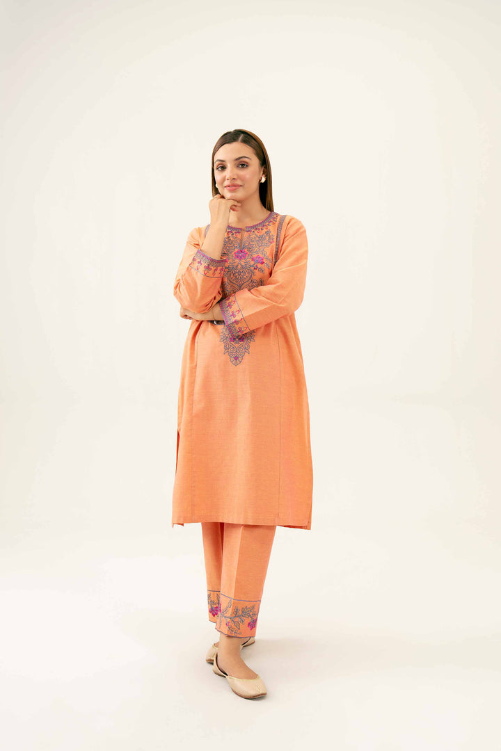 2 Piece Embroidered Yarn Dyed Orange Winter Suit