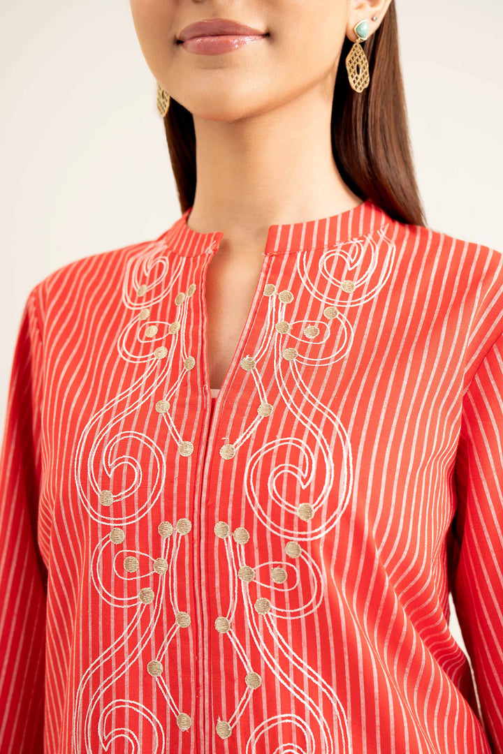 Red Khaddar Embroidered Winter Shirt