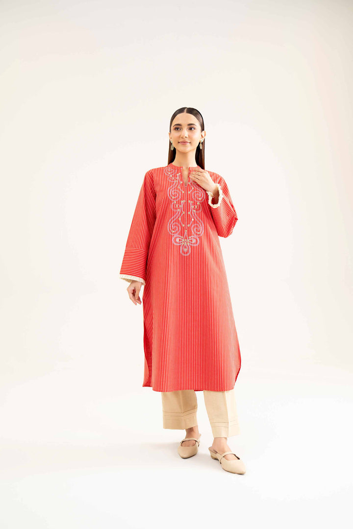 Red Khaddar Embroidered Winter Shirt