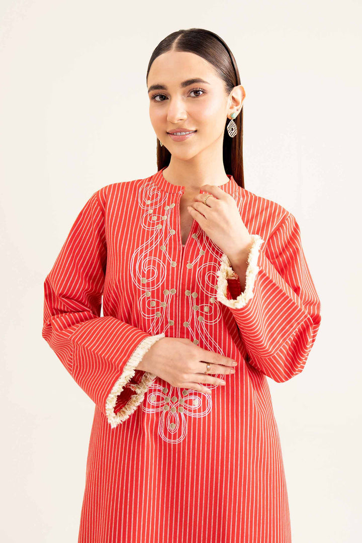 Red Khaddar Embroidered Winter Shirt