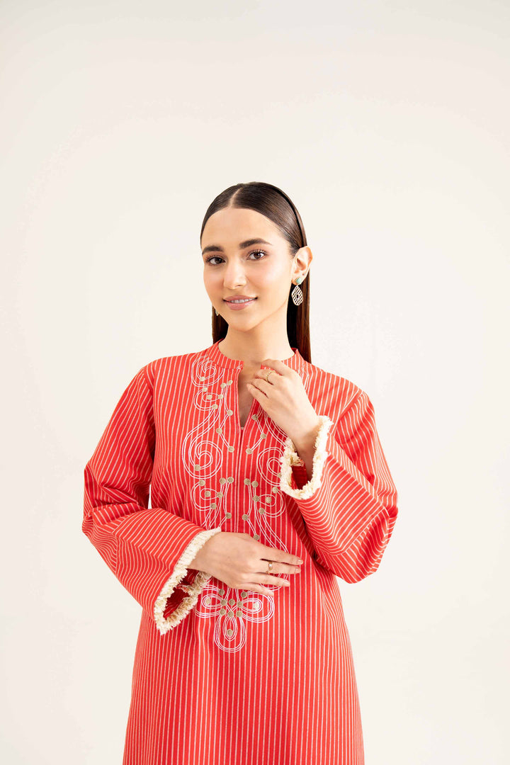 Red Khaddar Embroidered Winter Shirt