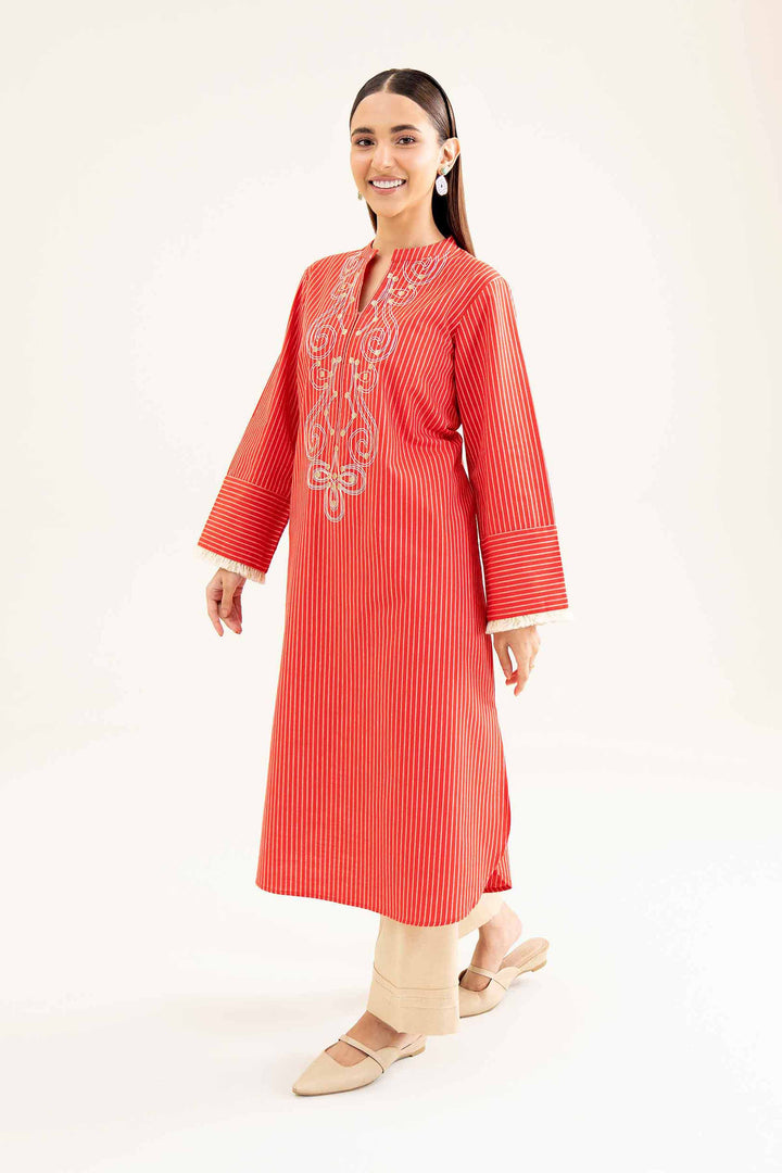 Red Khaddar Embroidered Winter Shirt