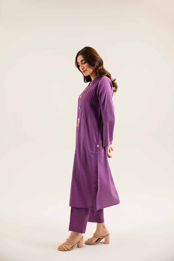 2 Piece Embroidered Purple Karandi Winter Suit