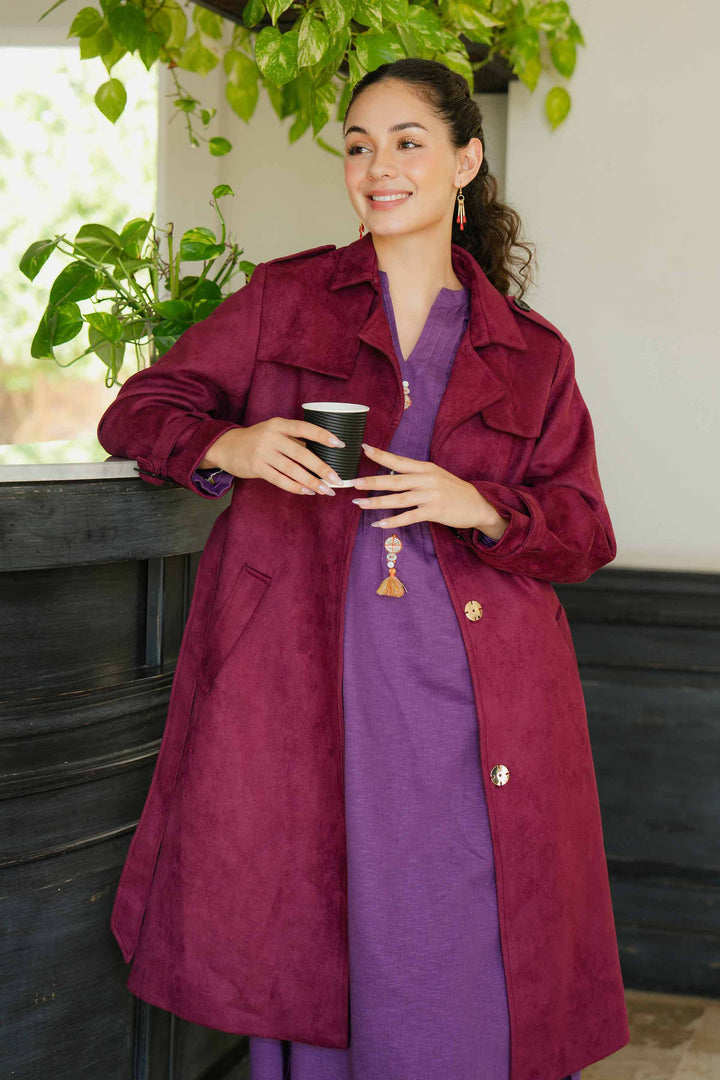 2 Piece Embroidered Purple Karandi Winter Suit